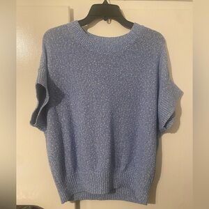 LOFT Light Blue Heathered Short-Sleeve Crewneck Top